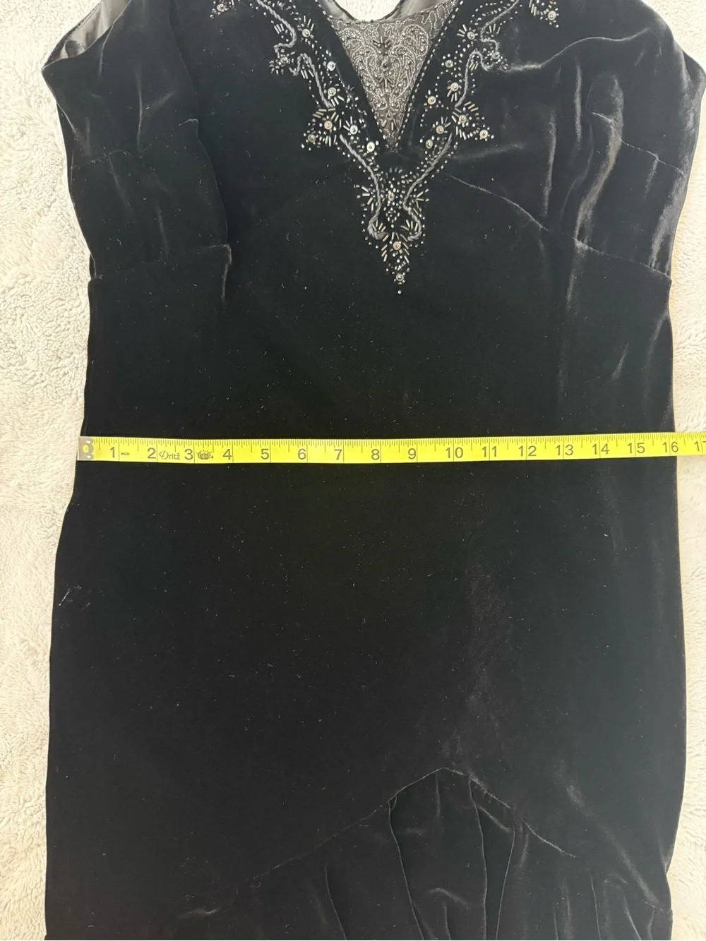 Jones New York Black Velvet Beaded V-Neck Midi Cocktail Dress
